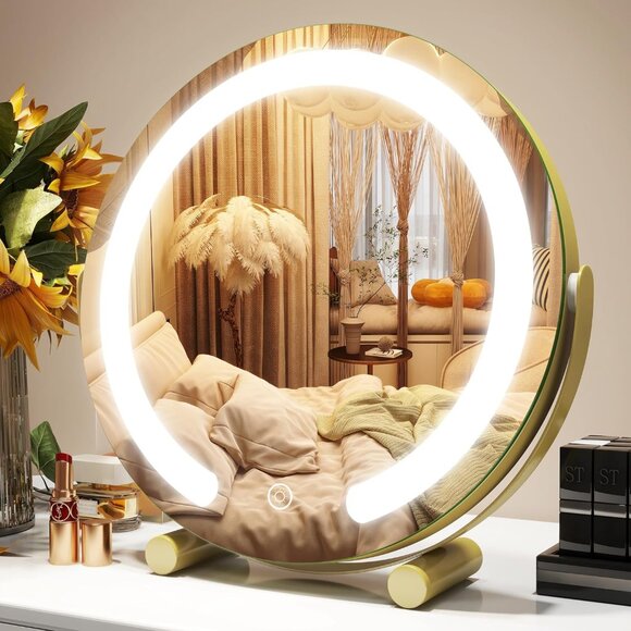 Other - Gold Vanity Mirror, 12 Inch Makeup Mirror with Lights, Large Lighted Vanity Mirr
